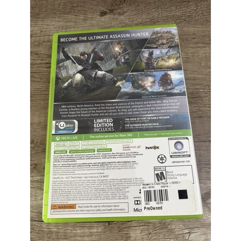 Assassin's Creed: Rogue - Limited Edition (Microsoft Xbox 360, 2014) Game CIB